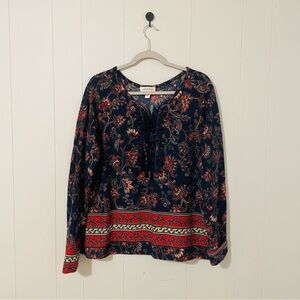 Vintage America Navy and Red Floral Blouse